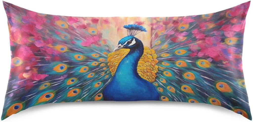 YETTASBIN Peacock Satin Pillowcase, Soft Breathable Silk Pillow Case with Envelope Closure for Hair and Skin, Standard Size 26 x 20 Inch
