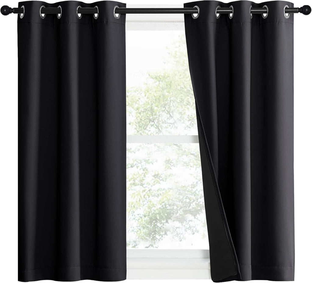 Nicetown Complete 100% Blackout Curtain Set, Black, 37" W by 50" L, Double Panels, Thermal Insulated & Energy Efficiency Window Draperies w…