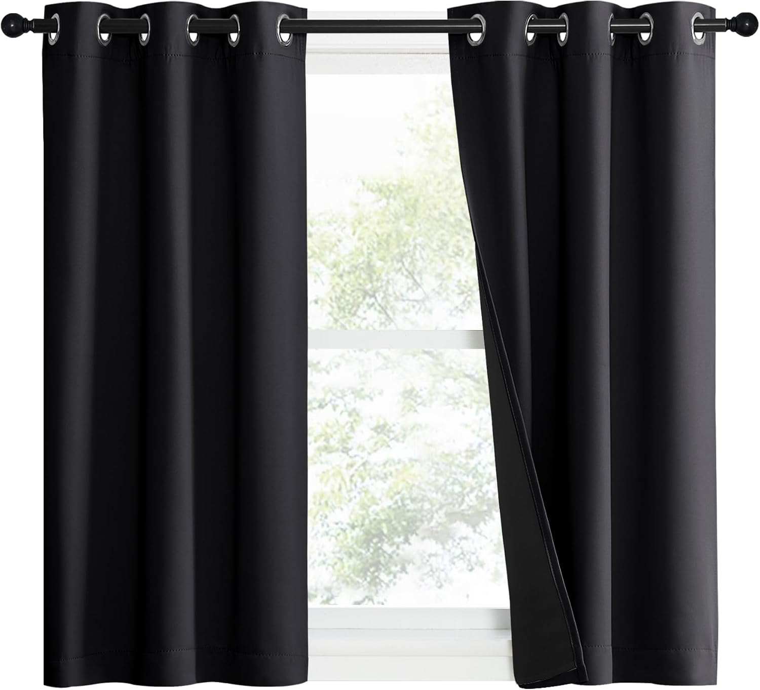Nicetown Complete 100% Blackout Curtain Set, Black, 37" W by 50" L, Double Panels, Thermal Insulated & Energy Efficiency Window Draperies w…