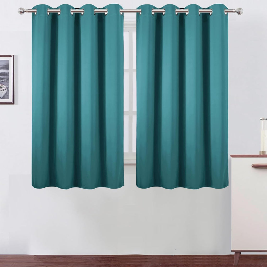 Lemomo Blackout Curtains 66 x 54 Inch Long Sea Teal Curtains Set of 2 Panels Room Darkening Curtains for Bedroom and Living Room 54 Inch si…