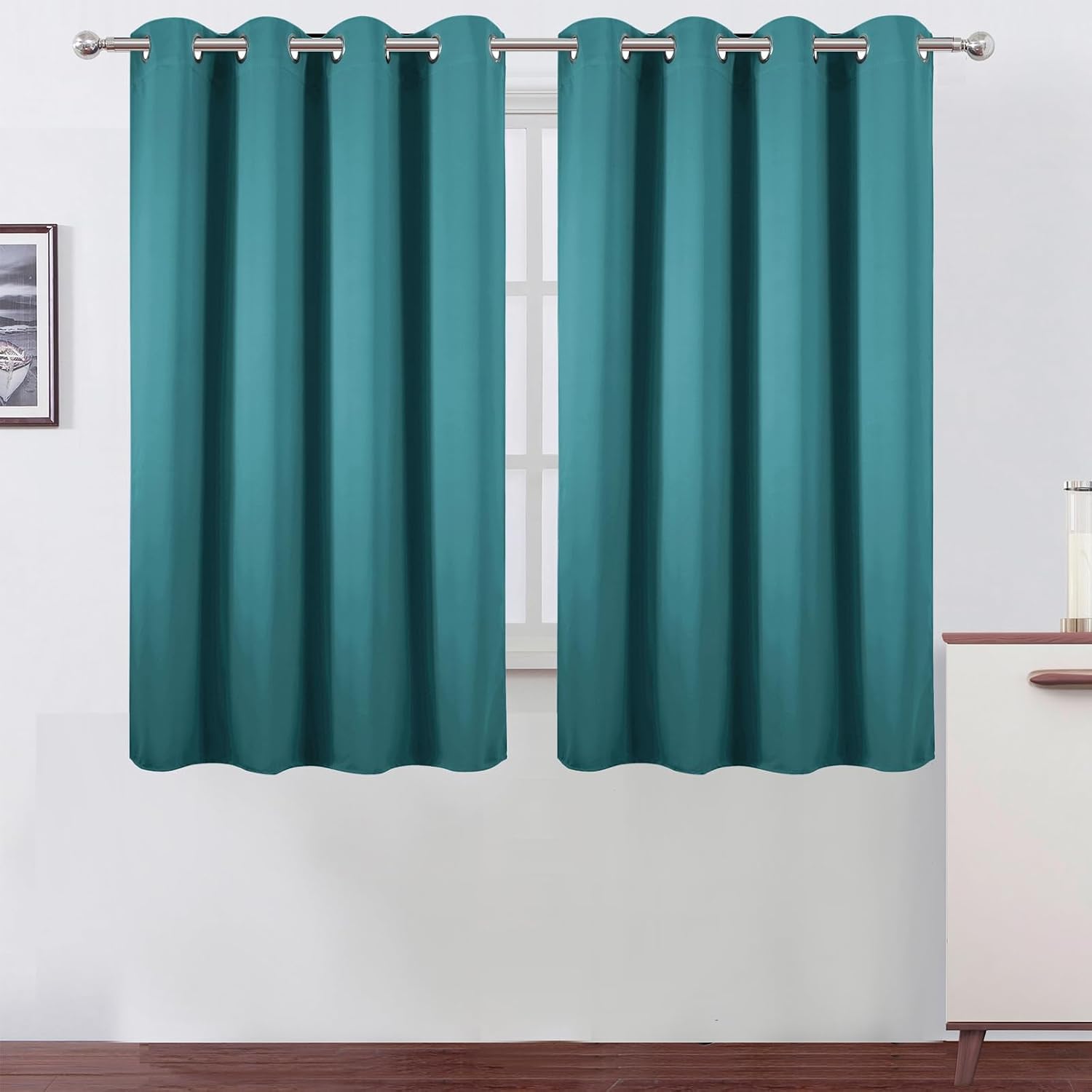 Lemomo Blackout Curtains 66 x 54 Inch Long Sea Teal Curtains Set of 2 Panels Room Darkening Curtains for Bedroom and Living Room 54 Inch si…