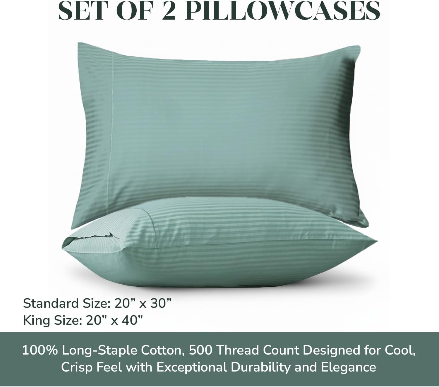Featherstitchnewyork Feather & Stitch 100% Cotton Standard Pillow Covers Set of 2, 500TC Envelope Closure Pillowcases, Soft Luxury Damask S…