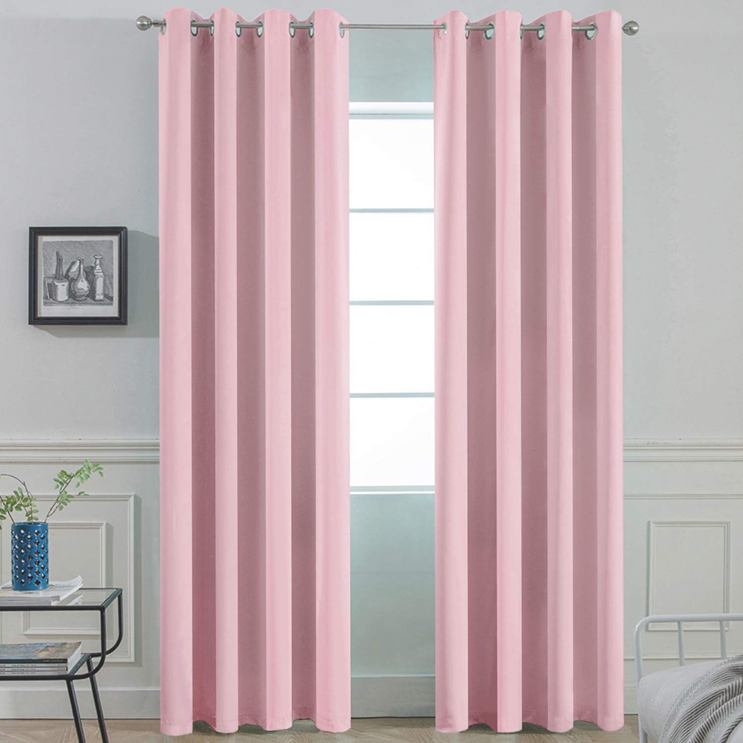 Yakamok Light Blocking Window Blackout Curtains Thermal Insulated Room Darkening Drapes for Bedroom, Solid Grommet Top Window Panels…
