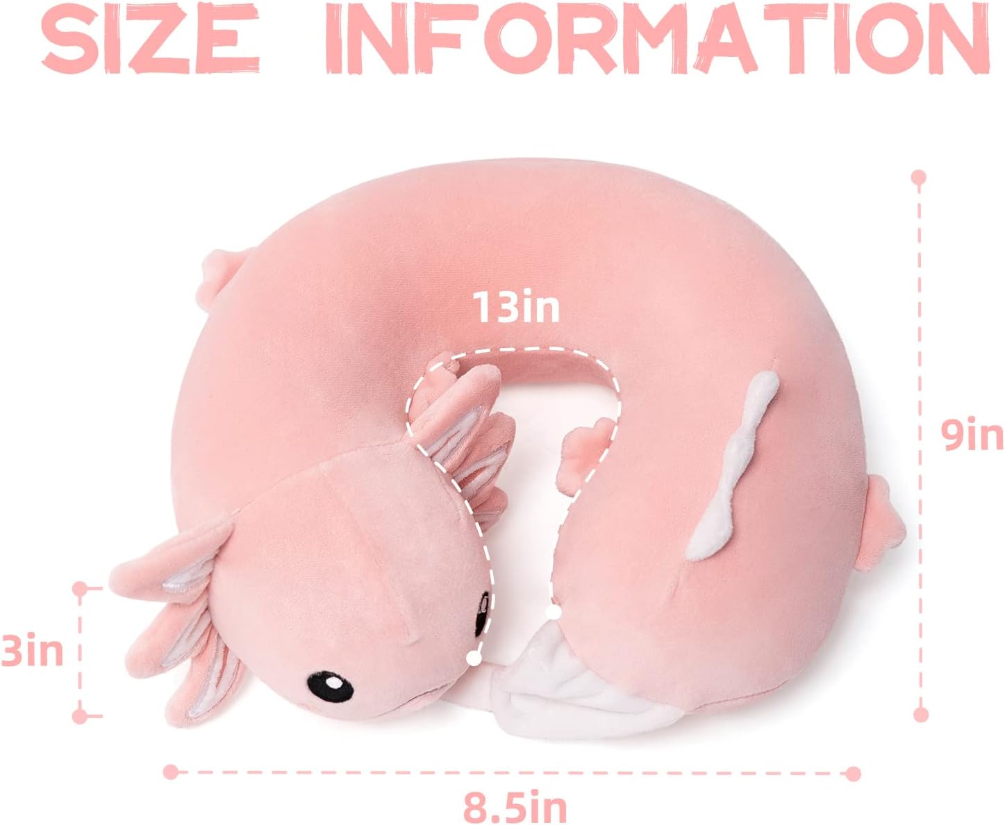 NiuniuDaddy Niuniu Daddy Pink Axolotl Kids Travel Neck Pillow Road Trip Essentials for 3-8 Years Old, Soft Memory Foam Neck Pillow for Slee…