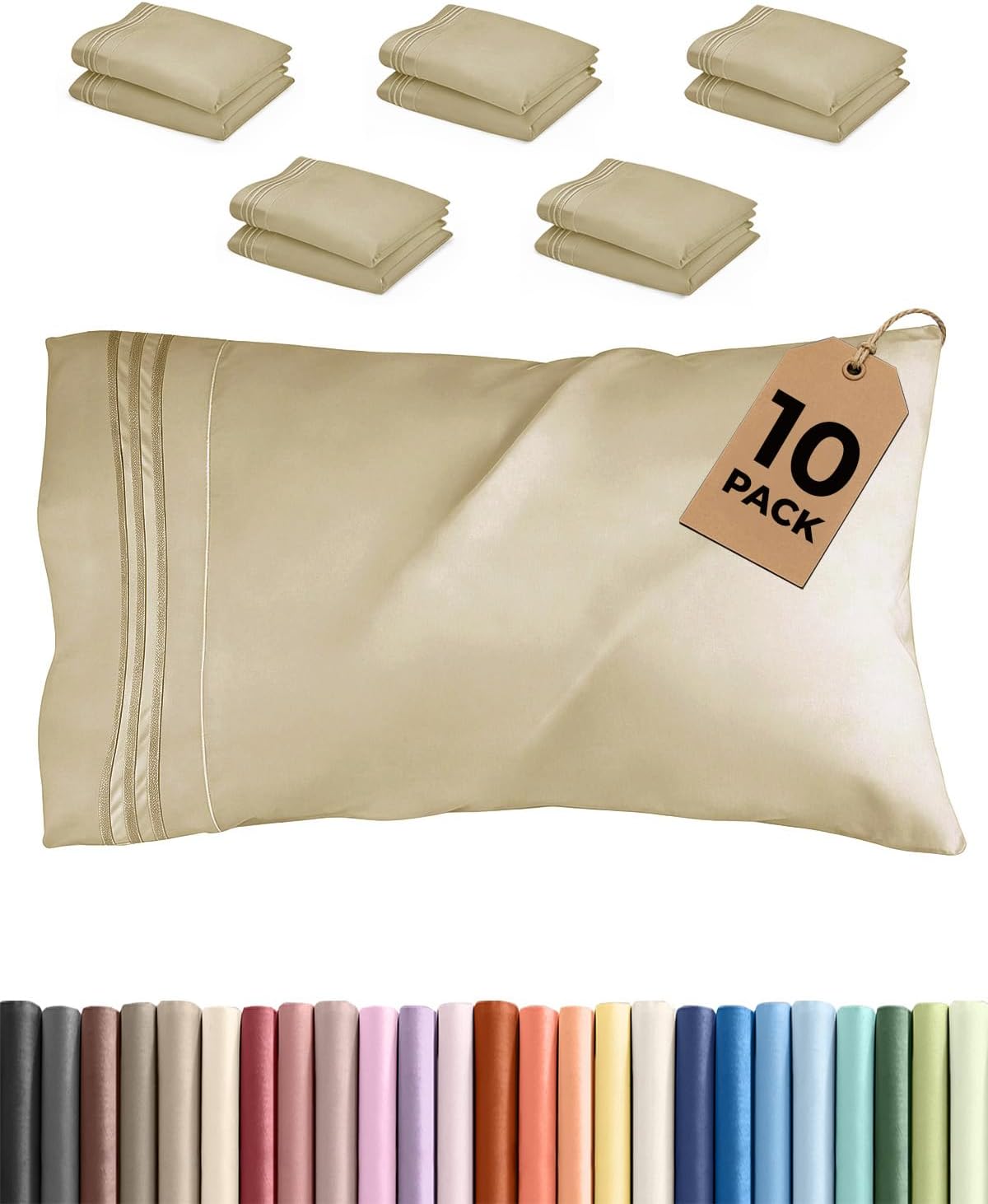 Standard Pillow Cases Set of 10 - Ultra Soft Hotel Quality Pillowcase Covers - Comfy, Cozy & Wrinkle Free - Shrink, Stain and Fade…