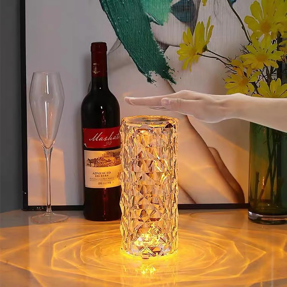 Portable Crystal Table Lamp,3 Color Touch Control Rechargeable Lamp, Crystal Bedside Lamp, Night Light, Room Decor Desk Lamp, Bedroom, Living…
