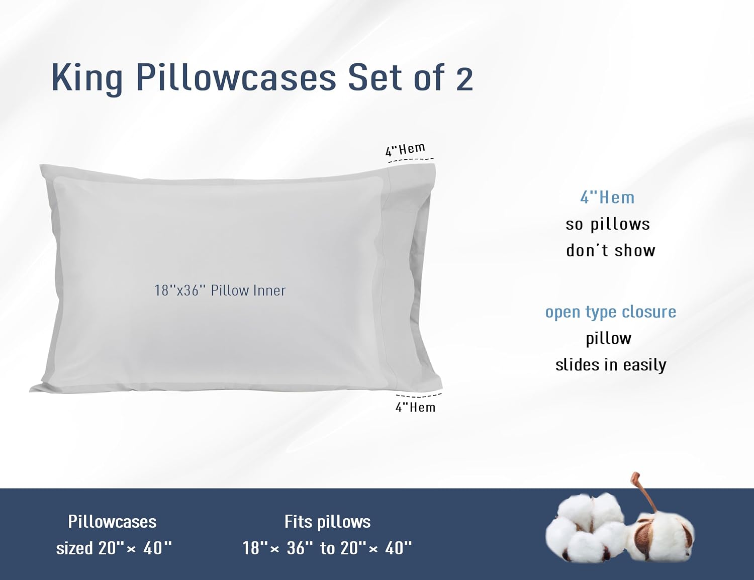 Homtec Pillow Cases, King Size Cotton Percale Weave Pillowcases, Pre-Shrunk Breathable and Hypoallergenic Pillowcases, Set of 2 (2 Piece Ki…