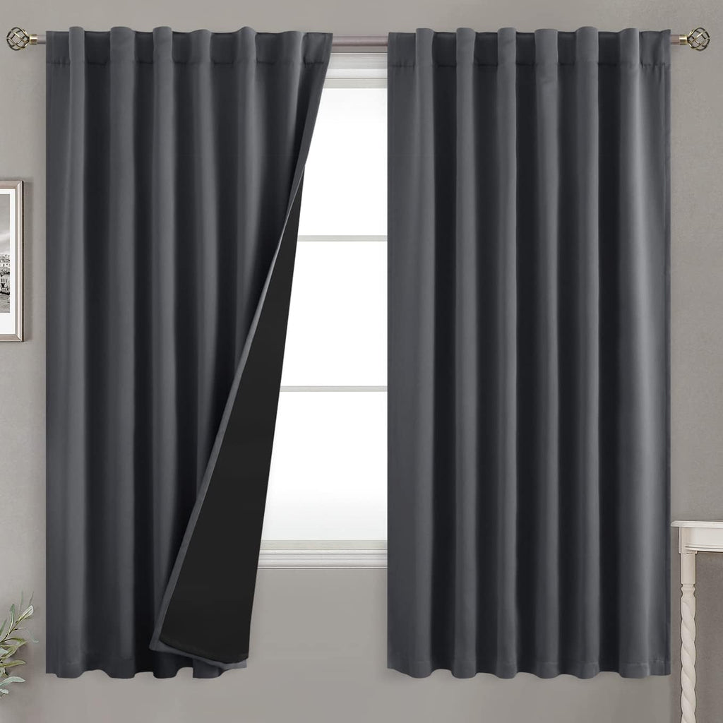 BGment 100% Room Darkening Thermal Insulated Blackout Curtains 63 Inches Long for Bedroom, Rod Pocket and Back Tab Double Layer Noise…