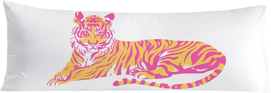 Trendy Pink and Orange Tiger Body Pillow Covers 20x54, Coquette Room Decor, Funky Preppy Tiger Long Body Pillow Case Cover with Hidden…