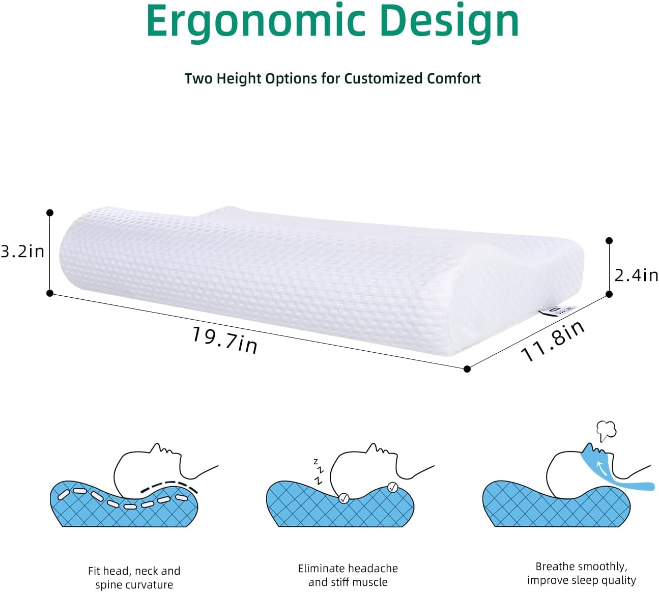 Suqiome SUQ I OME Sleeper-Thin Memory Foam Neck Pillow for Sleeping, 2.3'' to 3.1 '' Height, Thin & Low Cervical Profile, Soft(19.6x11…