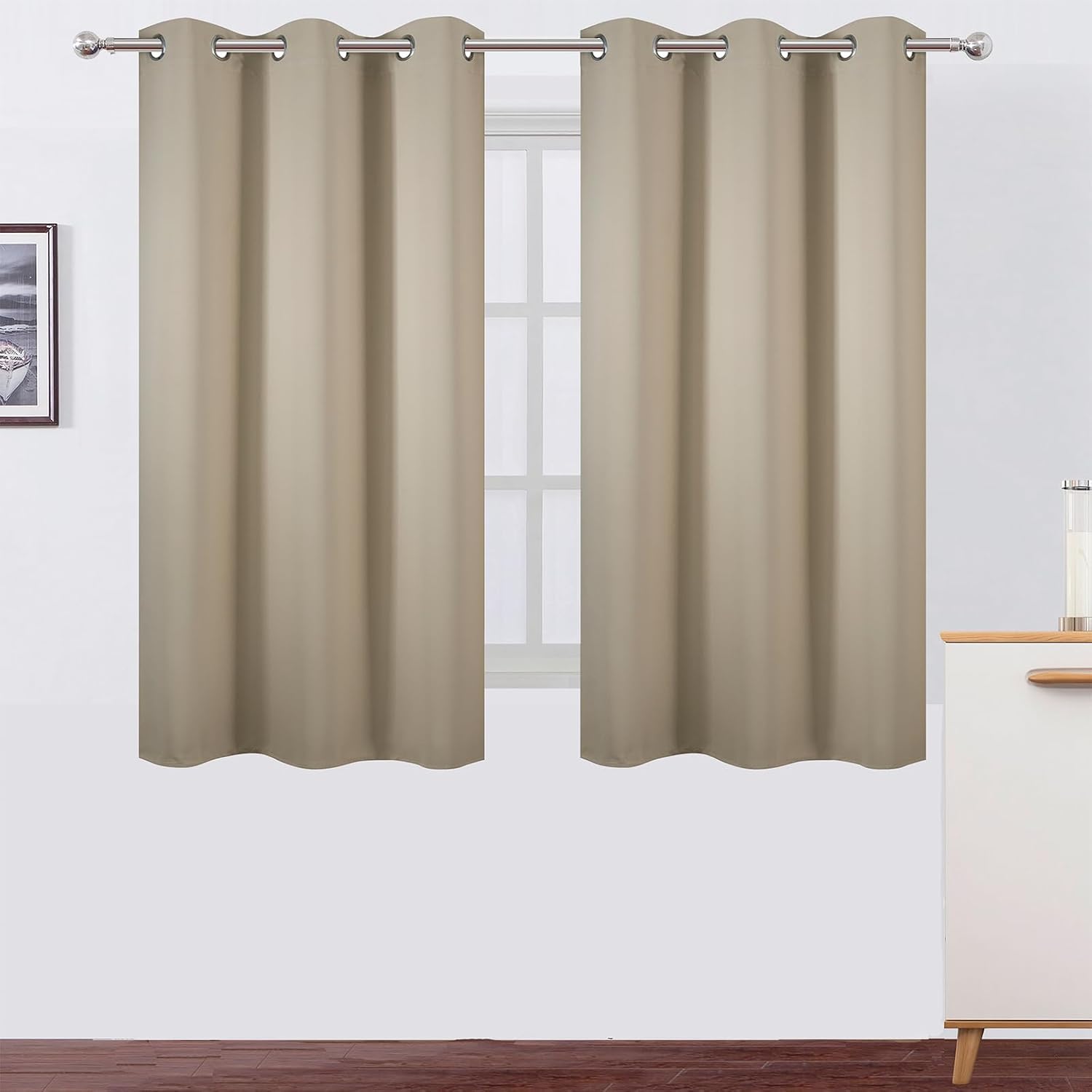 Lemomo Beige Blackout Curtains 42 x 54 Inch Length Set of 2 Panels Grommet Bedroom Curtains for Living Room 54 Inch silver