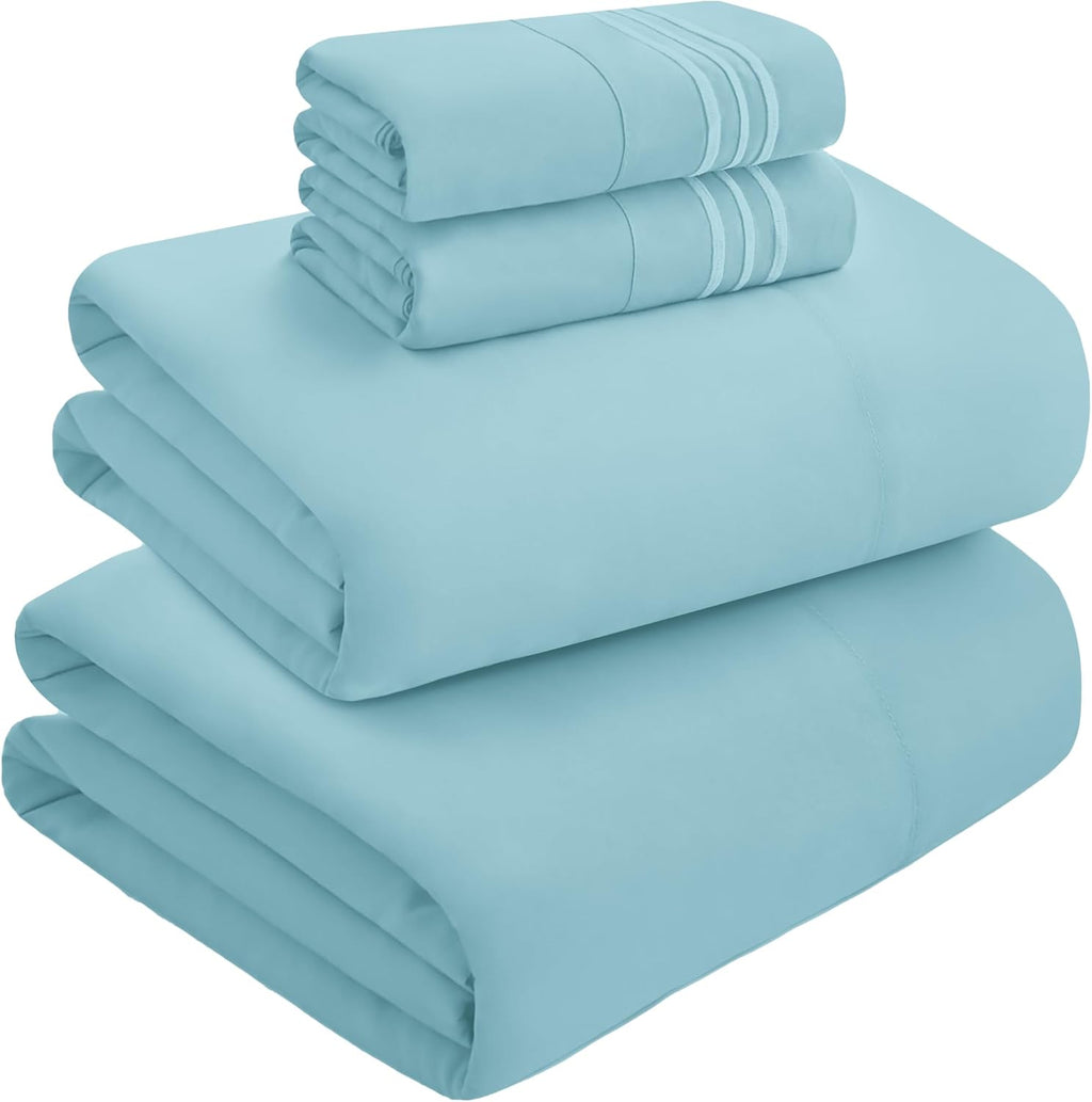 MocassiLuxuryBedding Mocassi Twin Size 4-Piece Bed Sheet Set - 1800 Hotel Quality Microfiber 18-24 Inches Extra Deep Pocket Fitted Sheet- L…