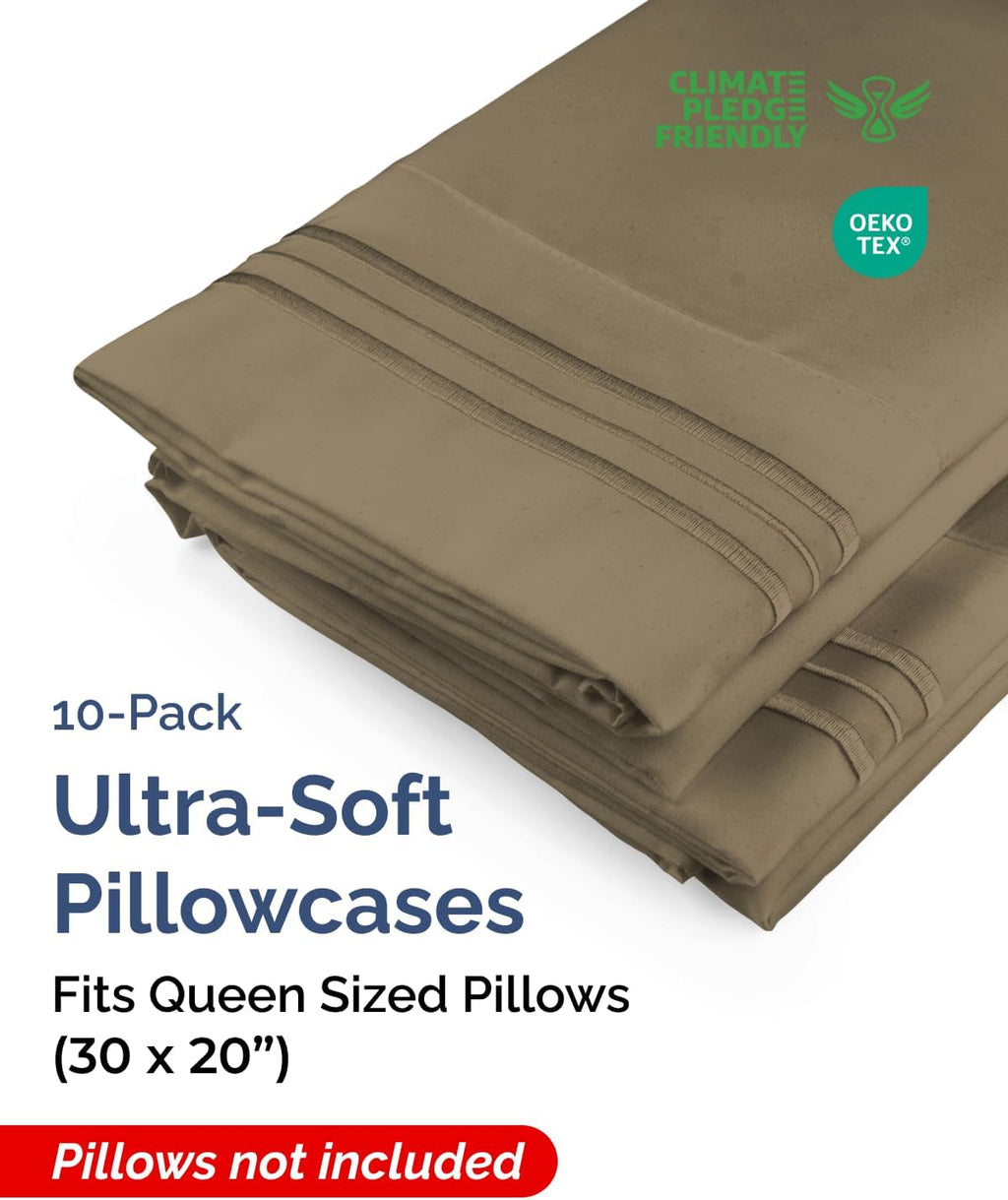 Queen Pillow Cases Set of 10 - Ultra Soft Hotel Quality Pillowcase Covers - Comfy, Cozy & Wrinkle Free - Shrink, Stain & Fade Resistant…