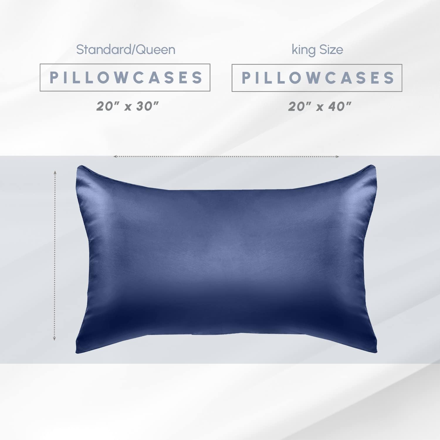 Elegantcomfort Elegant Comfort 4-Pack Navy Blue King Satin Pillowcase Set with Hidden Zipper Closure, 20" x 40" Blue