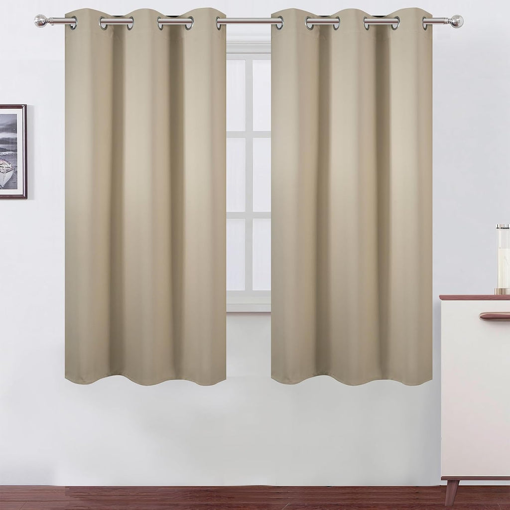 Lemomo Blackout Curtains 40 x 63 inch/Beige Curtains Set of 2 Panels/Thermal Insulated Room Darkening Bedroom Curtains 63 inch silver