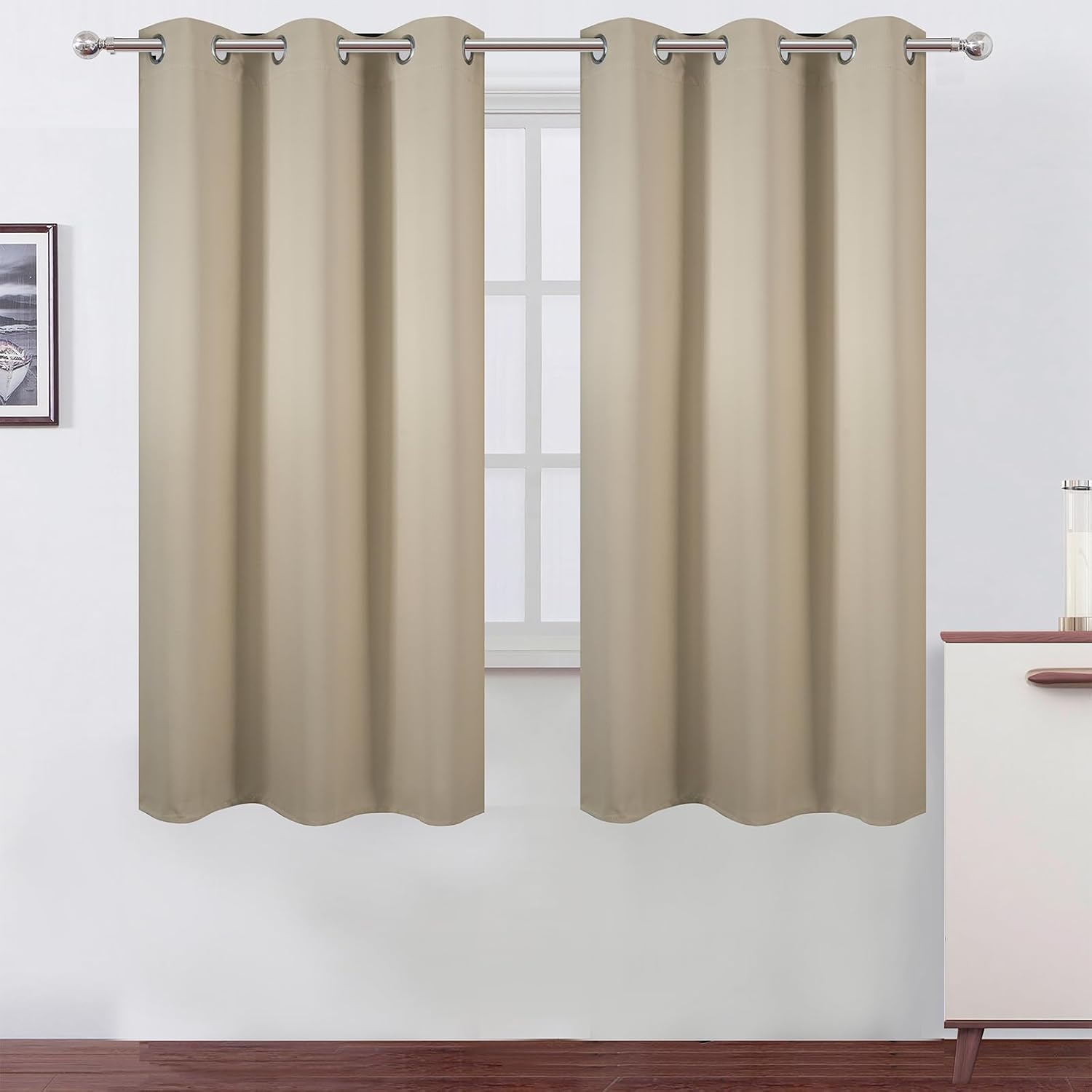 Lemomo Blackout Curtains 40 x 63 inch/Beige Curtains Set of 2 Panels/Thermal Insulated Room Darkening Bedroom Curtains 63 inch silver