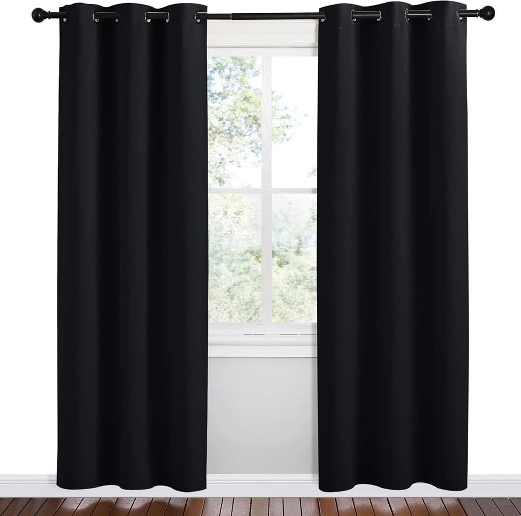 NICETOWN Bathroom Blackout Thermal Curtains and Drapes, 2 Panels, 42 inches Wide by 78 inches Long, Black, Solid Thermal Insulated…
