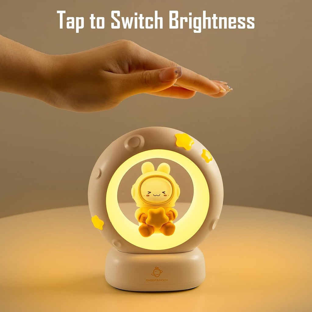 Moon and Bunny Rechargeable Night Light, Safe PVC and ABS Material, 3 Brightness Levels, Tap Control, Warm Light, Toddler Sleeping Lamp…