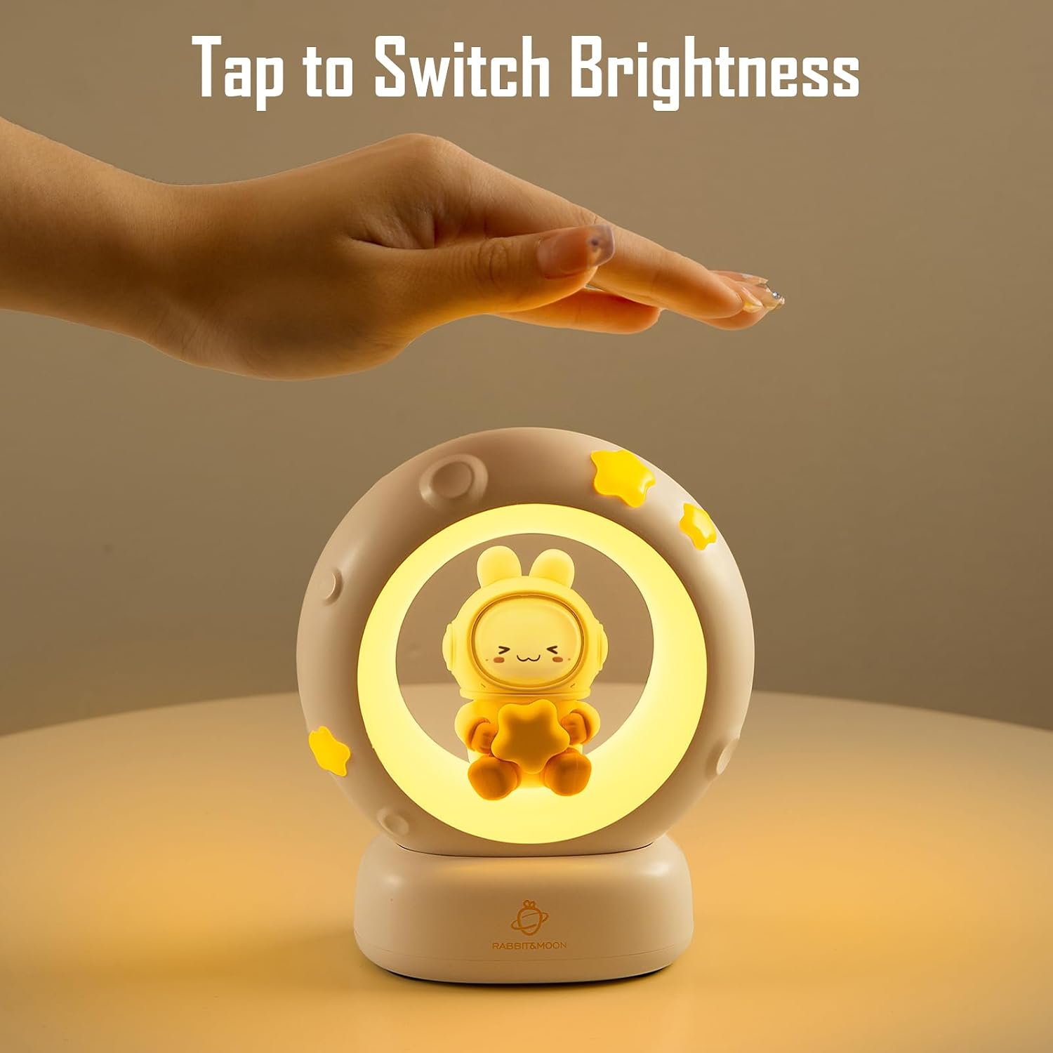 Moon and Bunny Rechargeable Night Light, Safe PVC and ABS Material, 3 Brightness Levels, Tap Control, Warm Light, Toddler Sleeping Lamp…