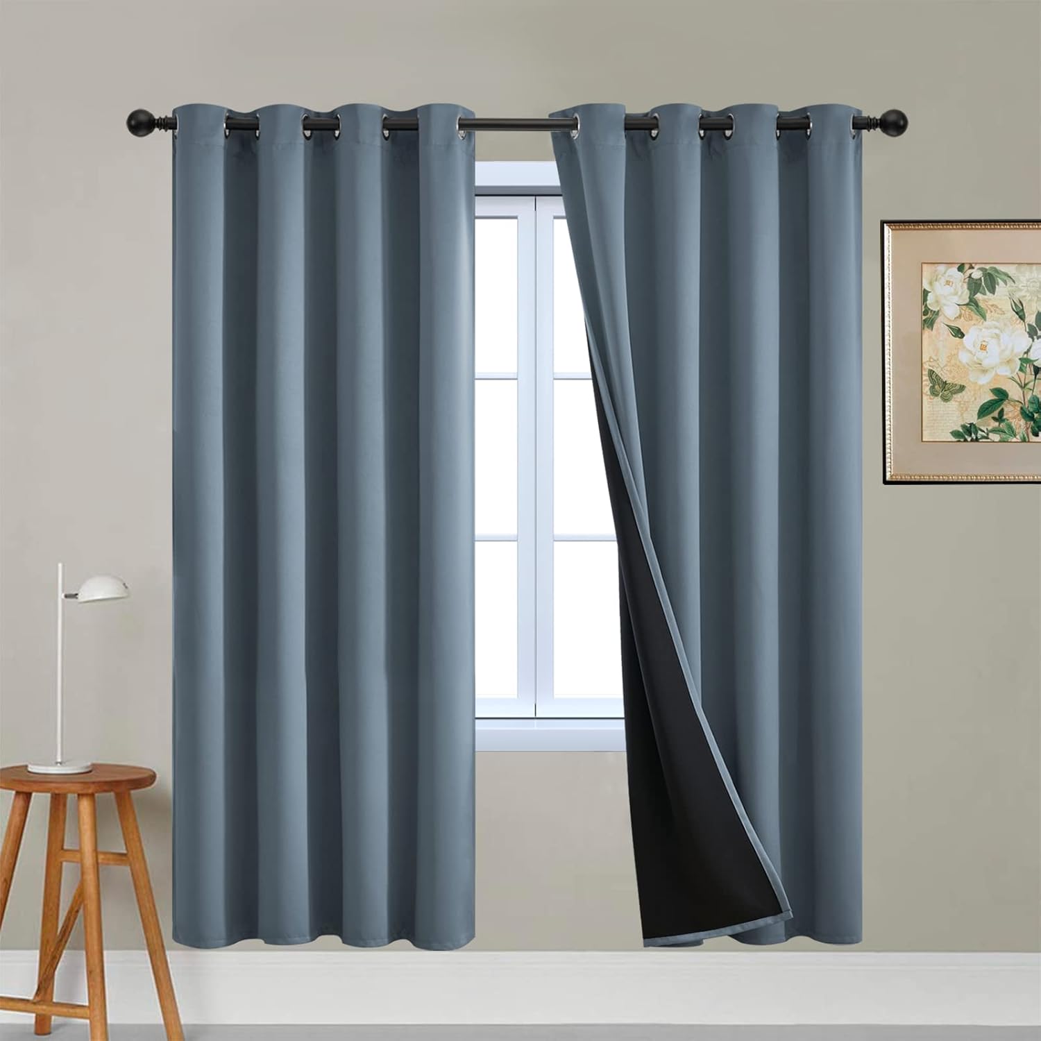 Yakamok Total Blackout Curtains, 2 Thick Layers Completely Blackout Soild Thermal Insulated Drapes with Black Liner for Bedroom(52Wx72L…
