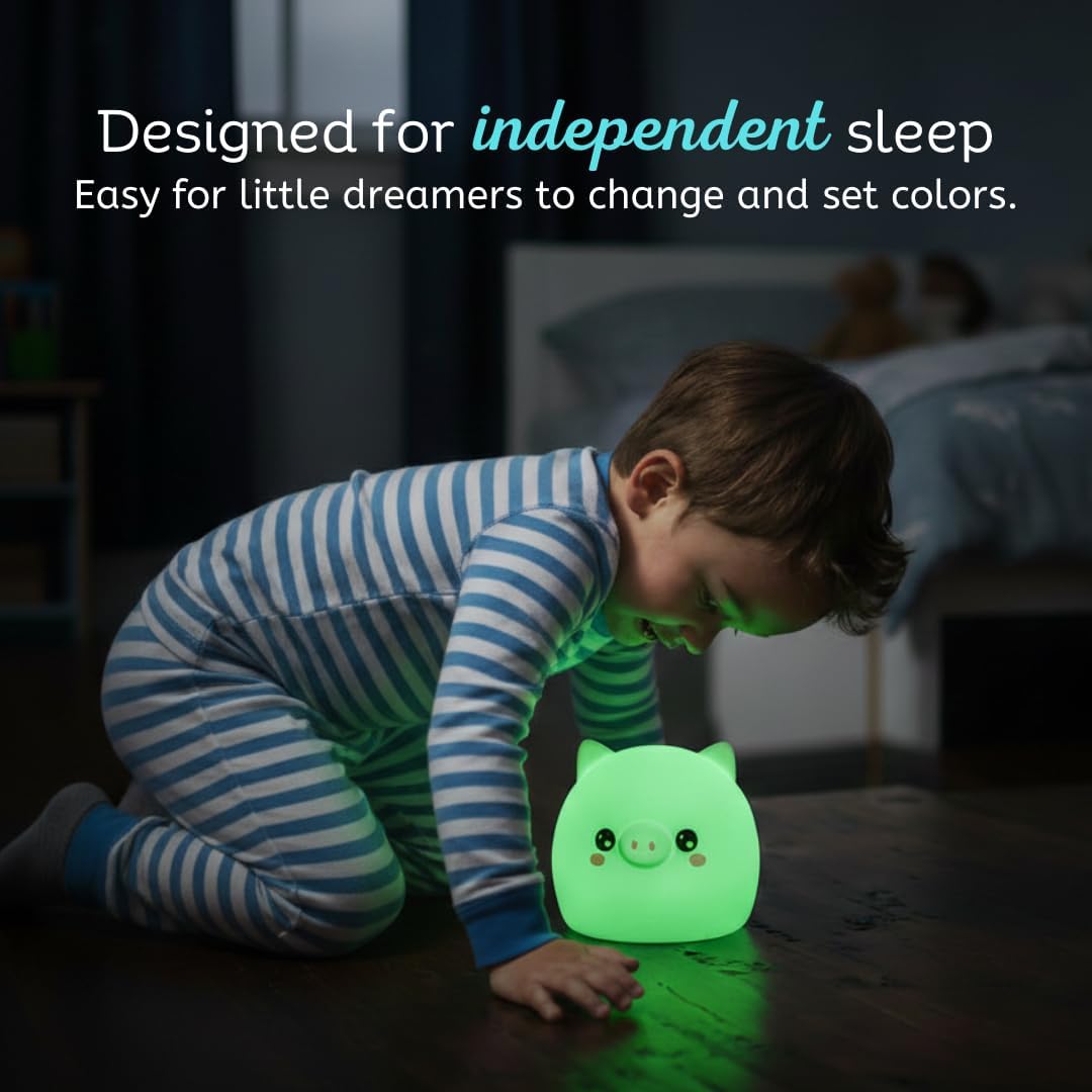 Lumipets Remote Control Silicone Night Light for Kids - Pig Design with 9 Soft Colors & Sleep Timer - Rechargeable, Battery-Operated Lamp…