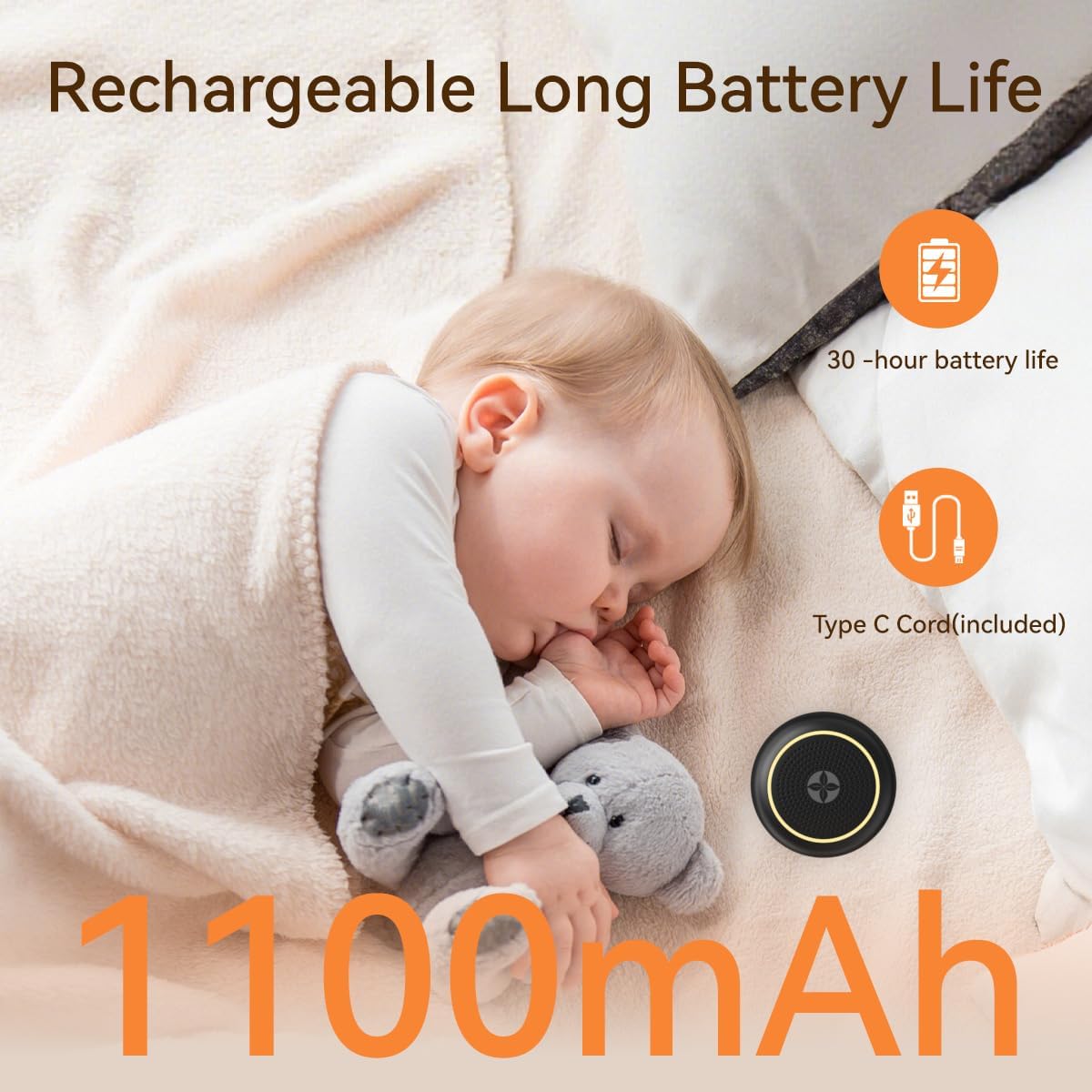 Portable Sound Machine Small Mini White Noise Machine Brown Noise 30 Soothing Sounds Rechargeable Speaker Block Noise 4 Memory Function…