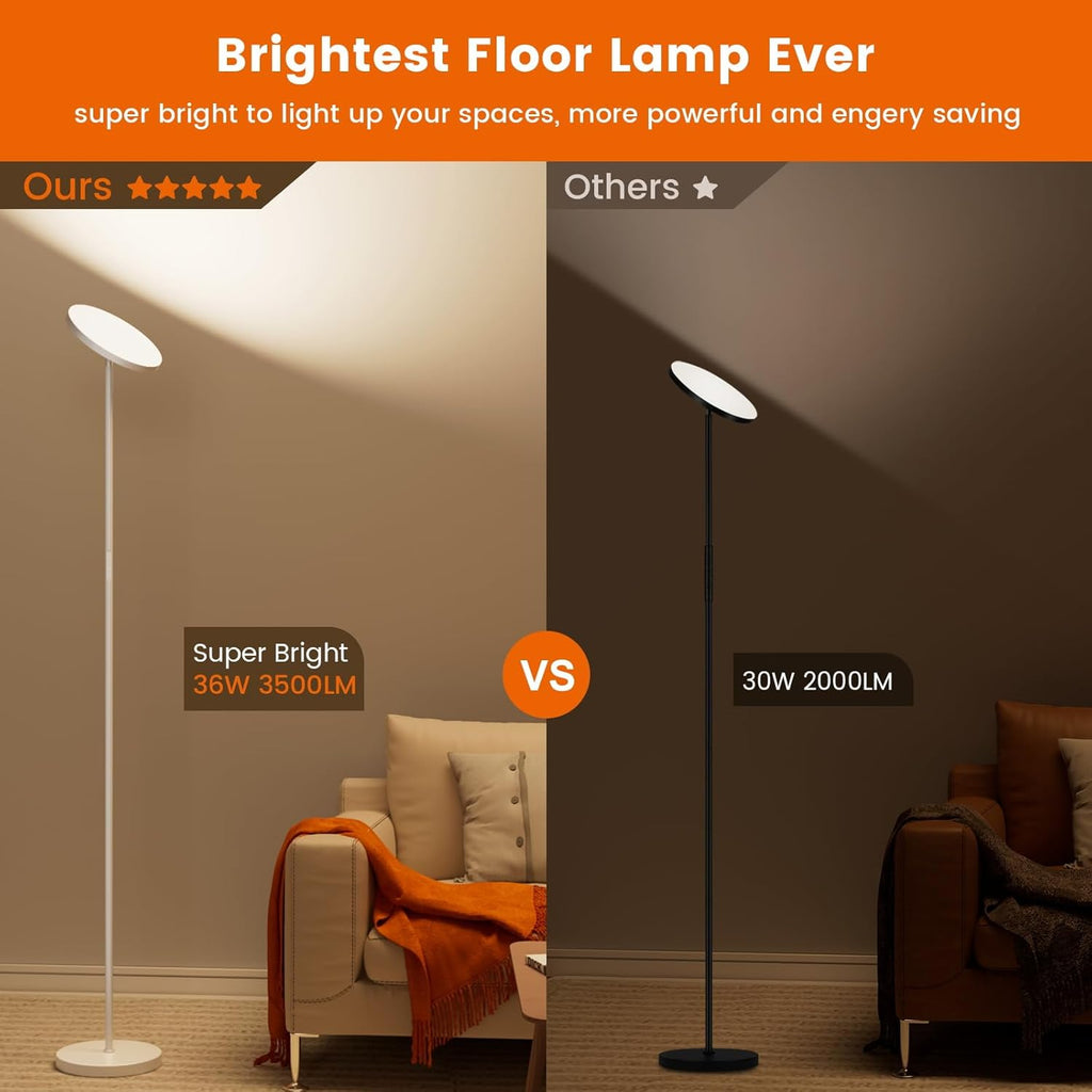 Floor Lamp, Bright 36W 3500LM Standing Lamp with Remote, 2700K Soft White to 6500K Cool White Adjustable, Touch Control Dimmable Torchiere…