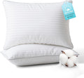 Bed Pillows Queen Size Set of 2-100% Cotton Cover, Down Alternative Gel Polyfill Filled, Flat Soft Medium Adjustable Hotel-Style Pillow…