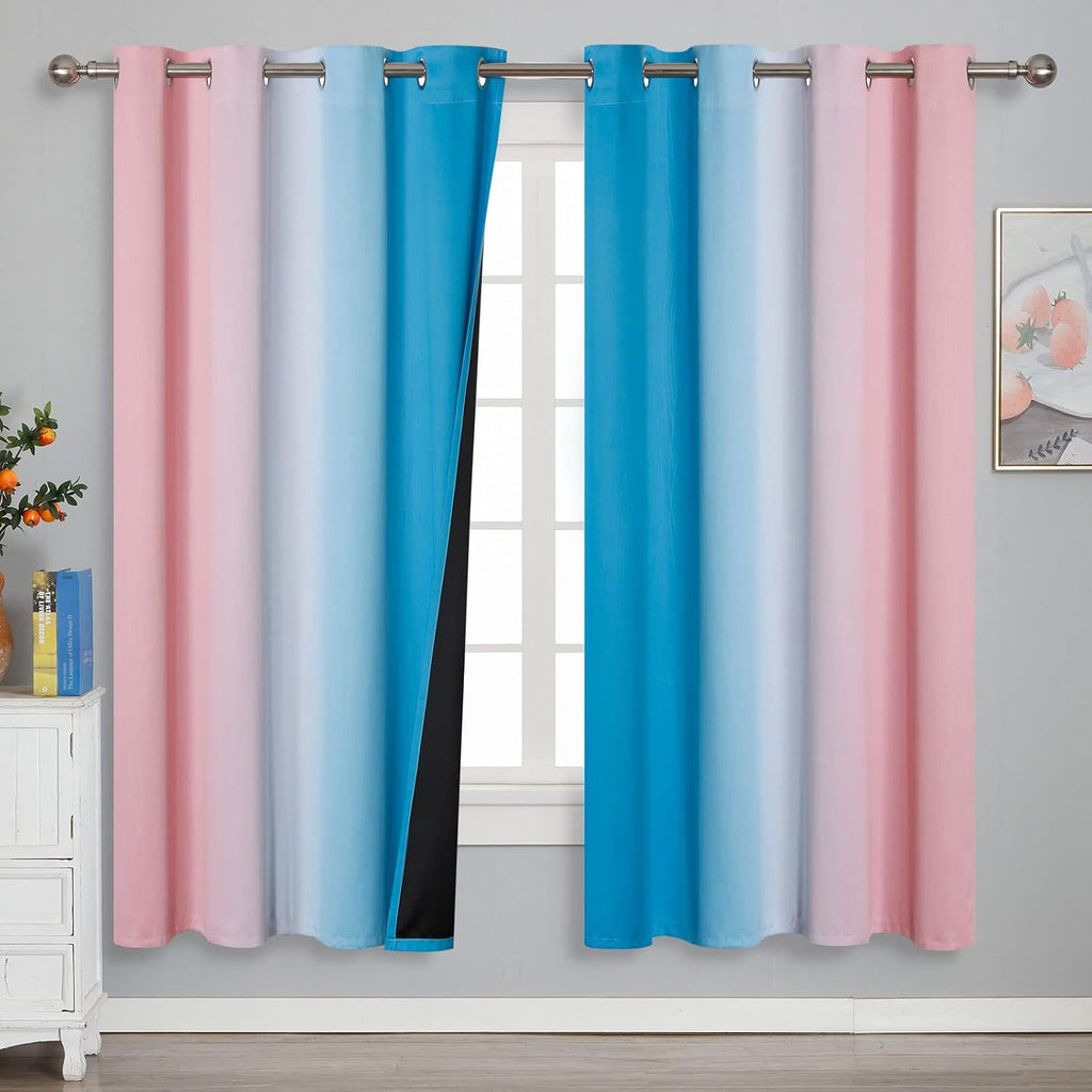 Estelartextiler Estelar Textiler Ombre Pink and Blue Blackout Curtains 72 Inch Length 2 Panels, Full Light Blocking Curtains for Bedroom, G…