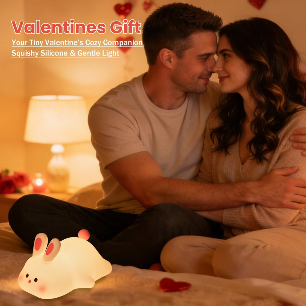 Big Face Rabbit Silicone Night Light, Squishy Bunny Lamp with Touch Control, 30-Min Timer, Rechargeable Kids Night Light for Bedroom…