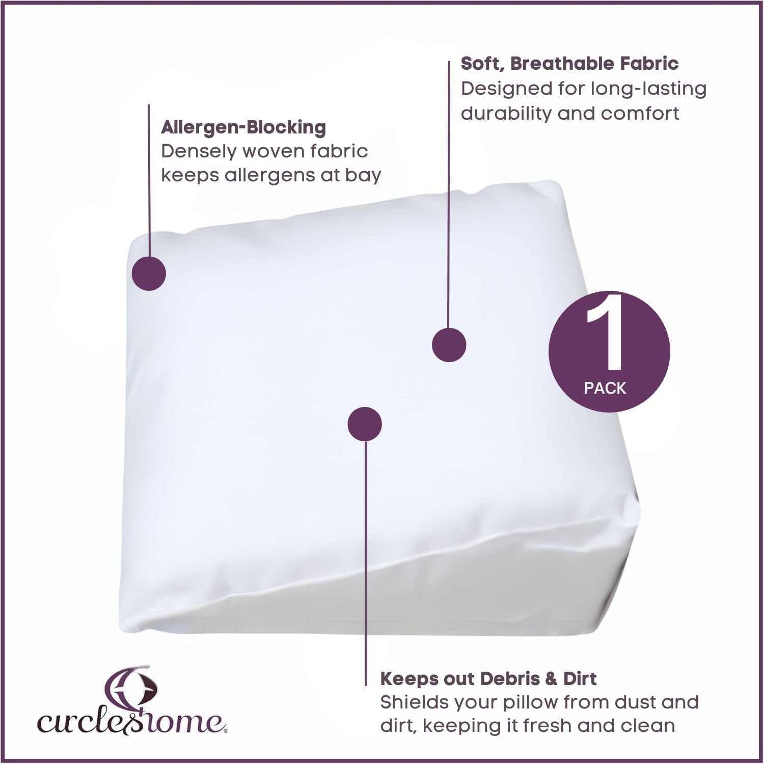 CirclesHome Wedge Pillow Cover 100% Cotton, Zippered Wedge Pillow Case Protector, Soft, Hypoallergenic & Breathable - 25x26x10” 10 inches C…