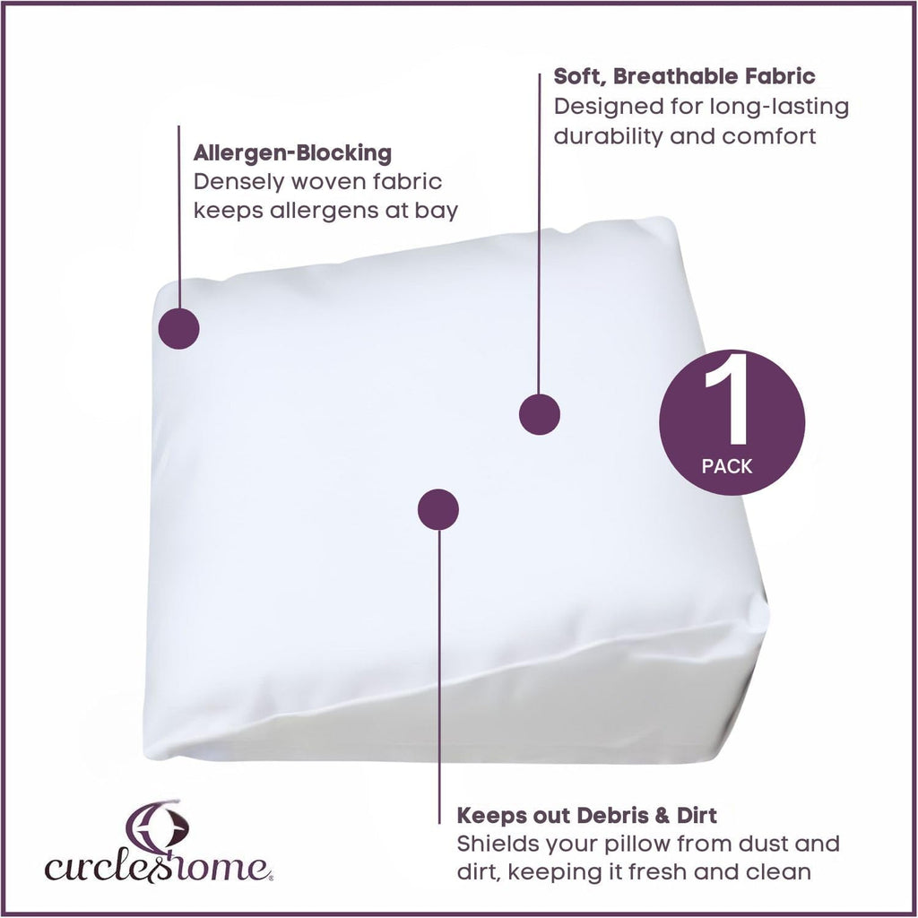 CirclesHome Wedge Pillow Cover 100% Cotton, Zippered Wedge Pillow Case Protector, Soft, Hypoallergenic & Breathable -White, (25Wx26Lx7.5) 7…