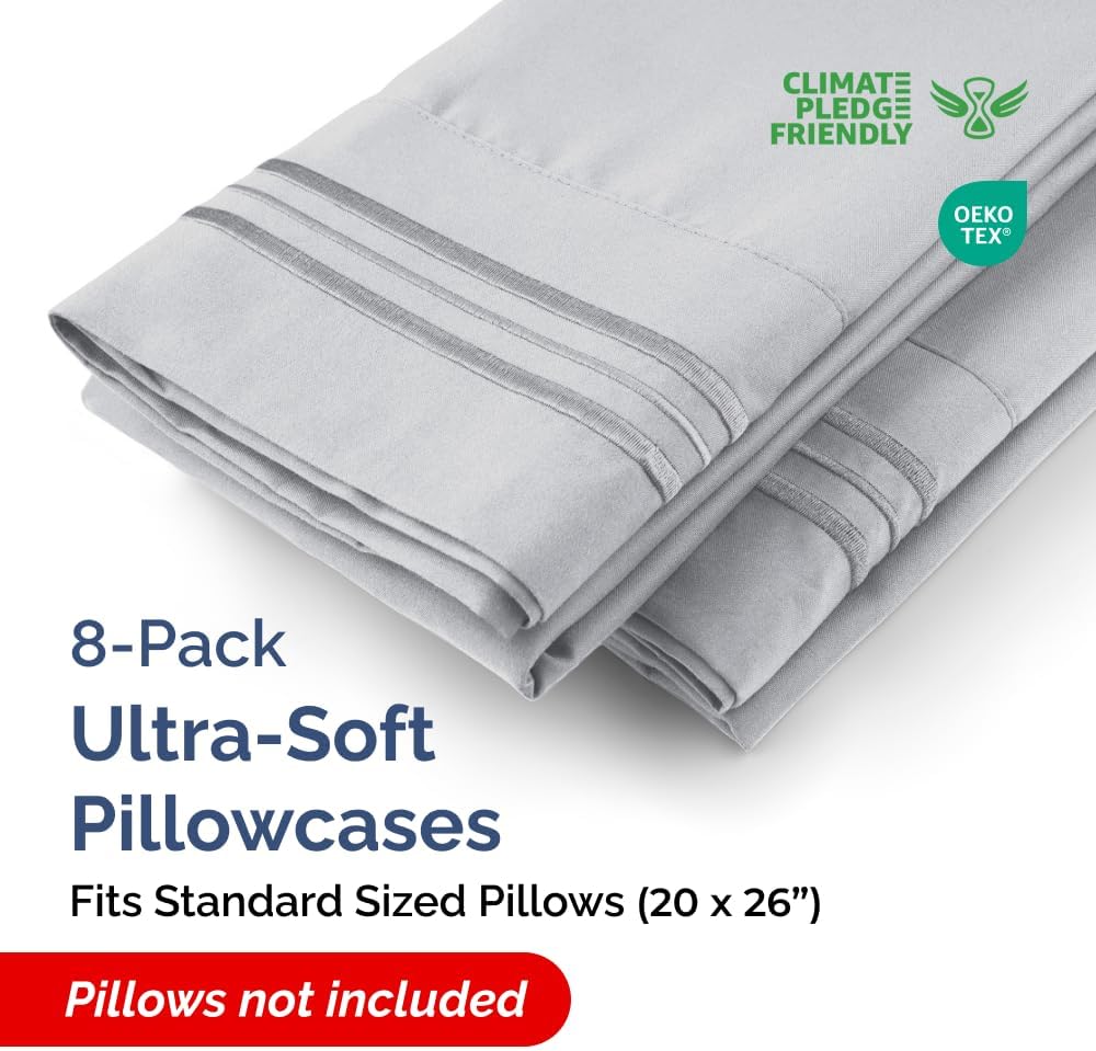 Standard Pillow Cases Set of 8 - Ultra Soft Hotel Quality Pillowcase Covers - Comfy & Wrinkle Free - Shrink, Stain and Fade Resistant…