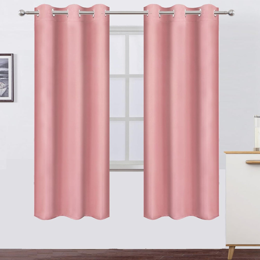 Lemomo Pink Thermal Blackout Curtains/42 x 72 Inch/Set of 2 Panels Room Darkening Curtains for Bedroom 72 Inch Pink