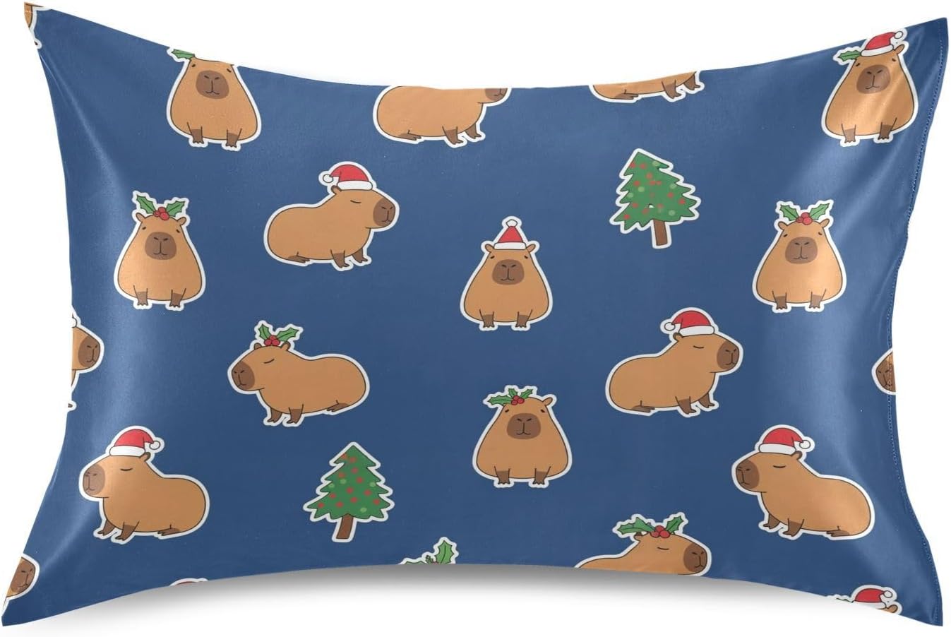 Christmas Capybara Blue Pillow Covers Silk Pillowcase for Hair and Skin with Envelope Closure Satin Pillowcase King Size Pillow Case for…