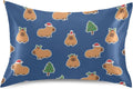 Christmas Capybara Blue Pillow Covers Silk Pillowcase for Hair and Skin Breathable Silky Soft Satin Pillowcase Queen Size Pillow Case for…