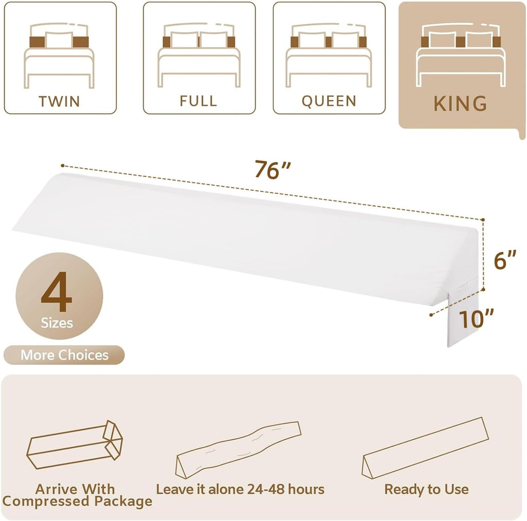 Bedluxe King Wedge Pillow Headboard (76"x10"x6"), Bed Wedge Pillow for Headboard, Foam Headboard Pillow, Bed Gap Filler King - Fill The…