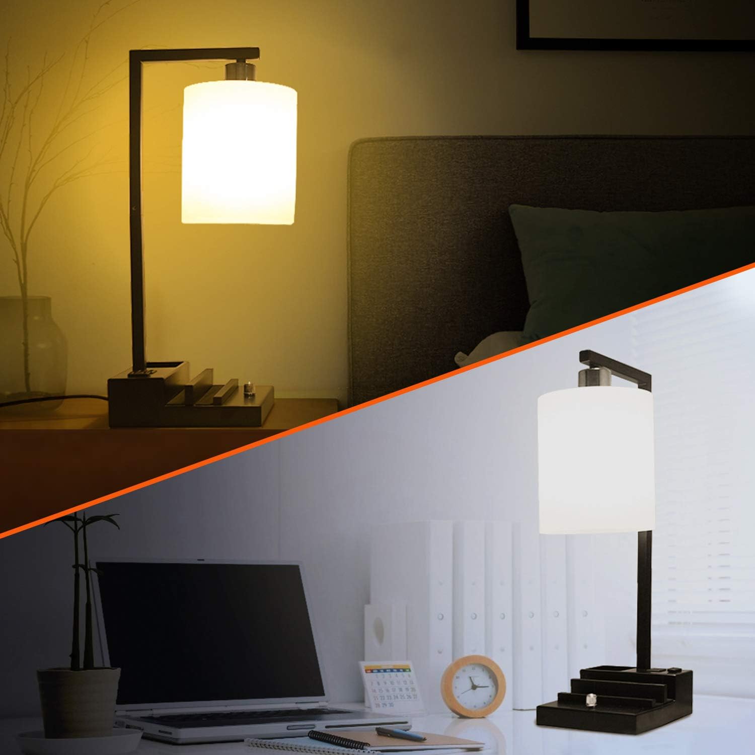 Bedroom Lamps for Nightstand, 3 Color Temperature Nightstand Lamp Bedside Lamps with Dual USB Ports and Outlet, Modern Table Lamp…