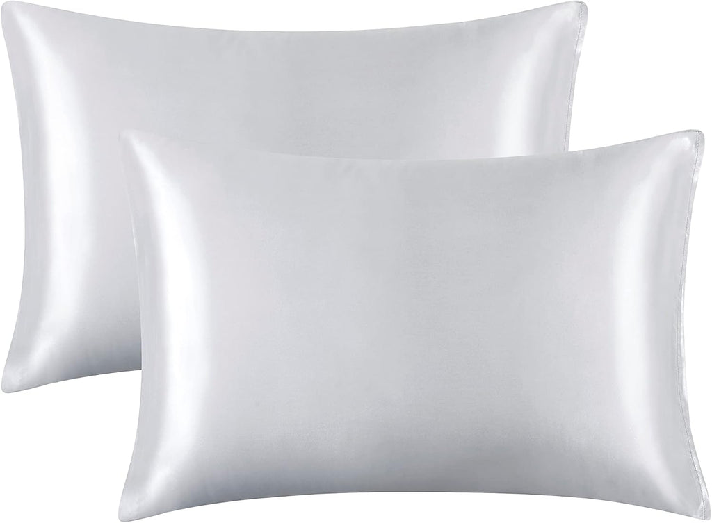HommxJF King Size Satin Pillowcase Set of 2 with Envelope Closure, Light Gray Silk Pillowcase for Hair and Skin (20x36) Gray