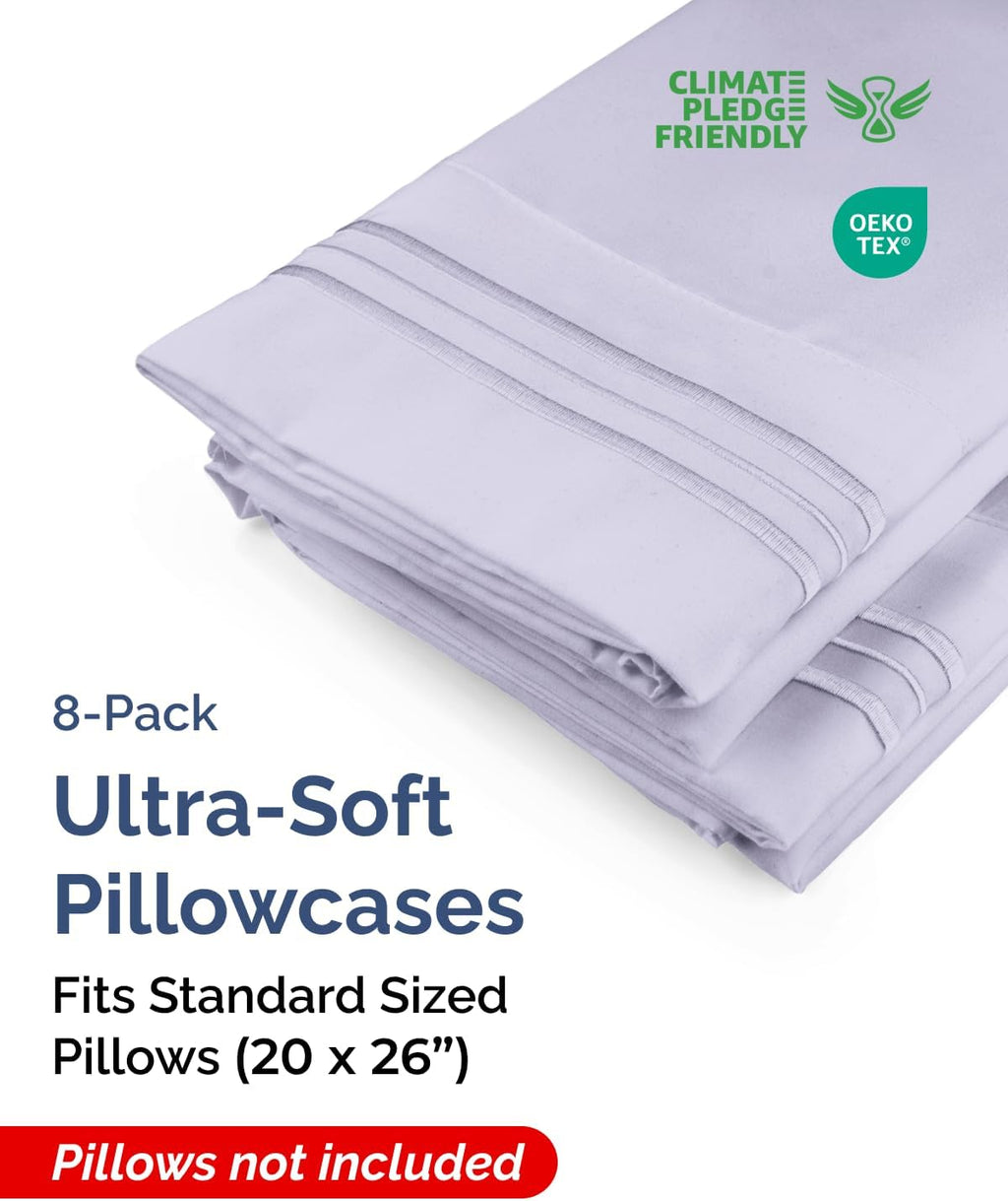 Standard Pillow Cases Set of 8 - Ultra Soft Hotel Quality Pillowcase Covers - Comfy & Wrinkle Free - Shrink & Fade Resistant - Machine…