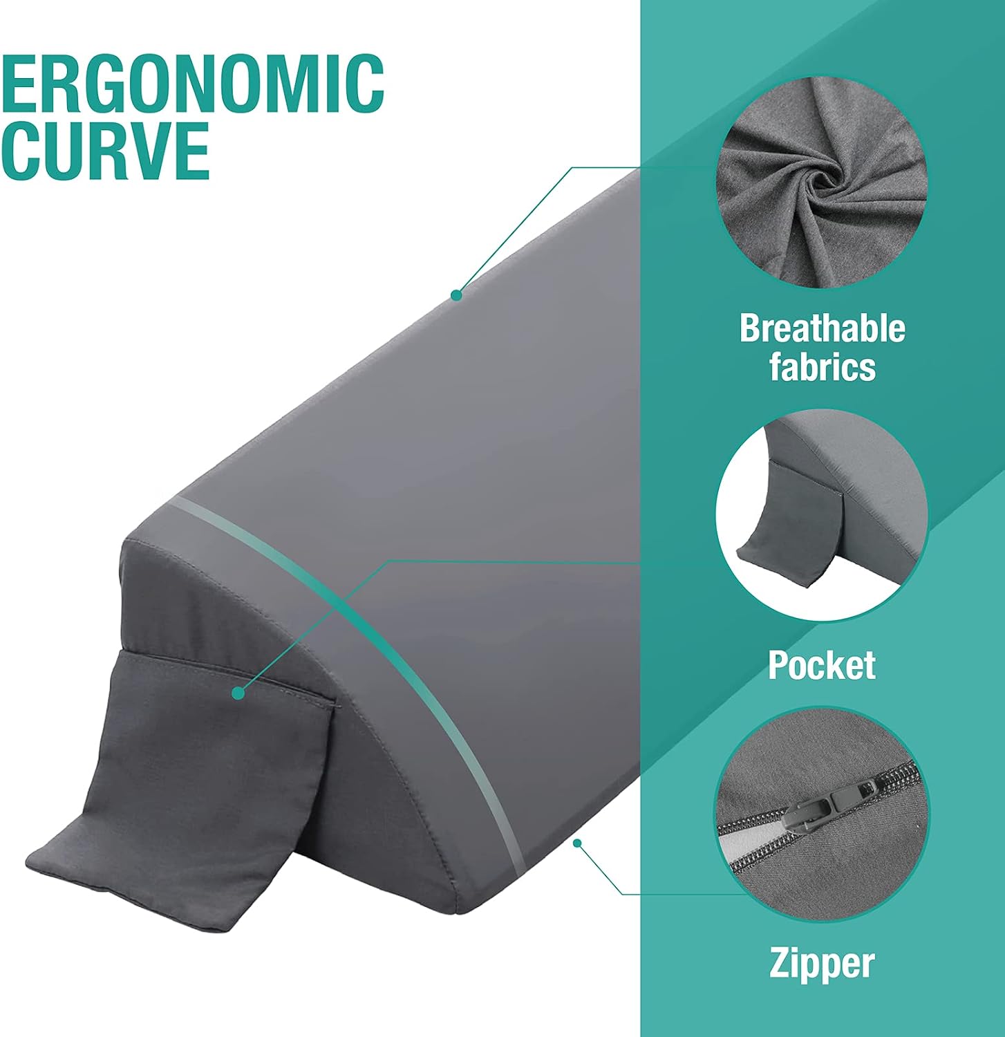 Vekkia Full Wedge Pillow Headboard/Bed Wedge Pillow for Headboard/Bed Gap Filler, Stop Loosing Your Pillows, Phone(Gray 54"x10"x6")