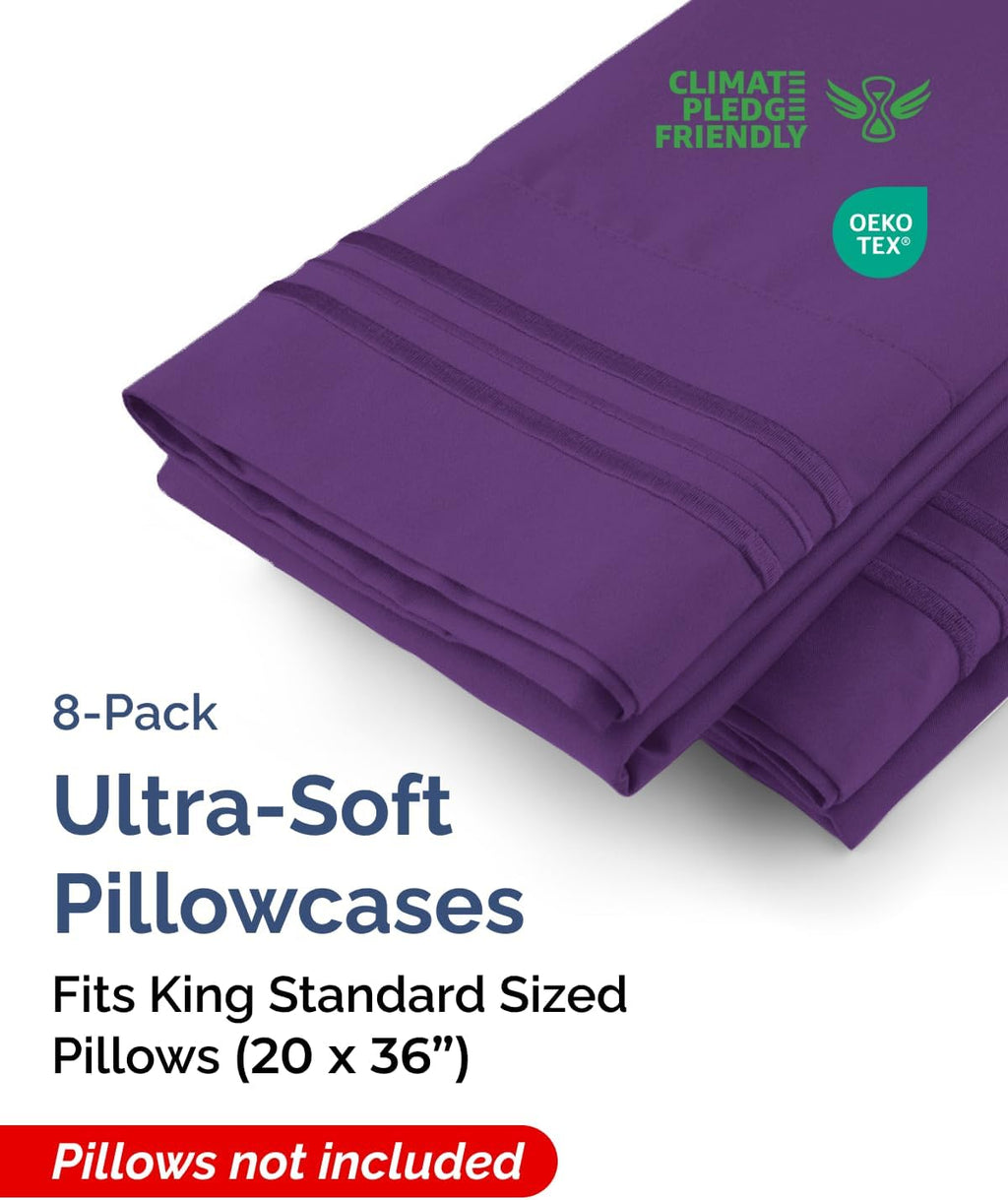 King Standard Pillow Cases Set of 8 - Ultra Soft Hotel Quality Pillowcase Covers - Comfy & Wrinkle Free - Shrink & Fade Resistant…