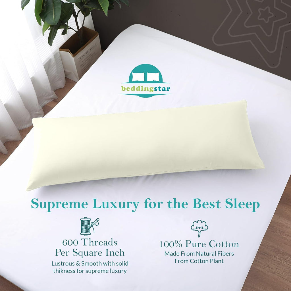 Body Pillow Cover 20x54 Body Pillow Case 100% Egyptian Cotton Hotel Quality 1-Pieces Ivory Body Pillow Cover Premium 600 Thread Count…