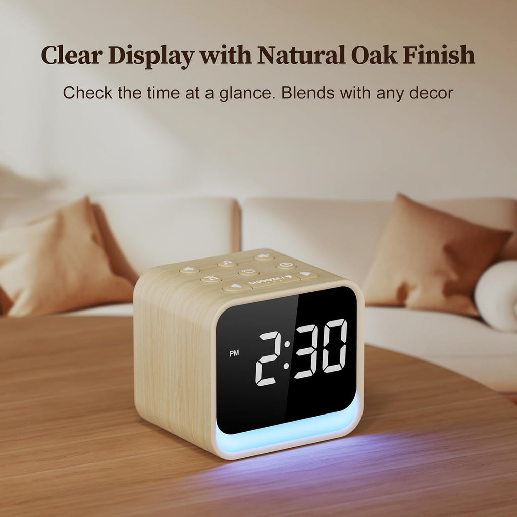 Housbay Wooden Sound Machine Alarm Clock for Bedrooms - Gentle Wake-Up with Birdsong, White Noise for Sleeping, Small Digital Clock for…