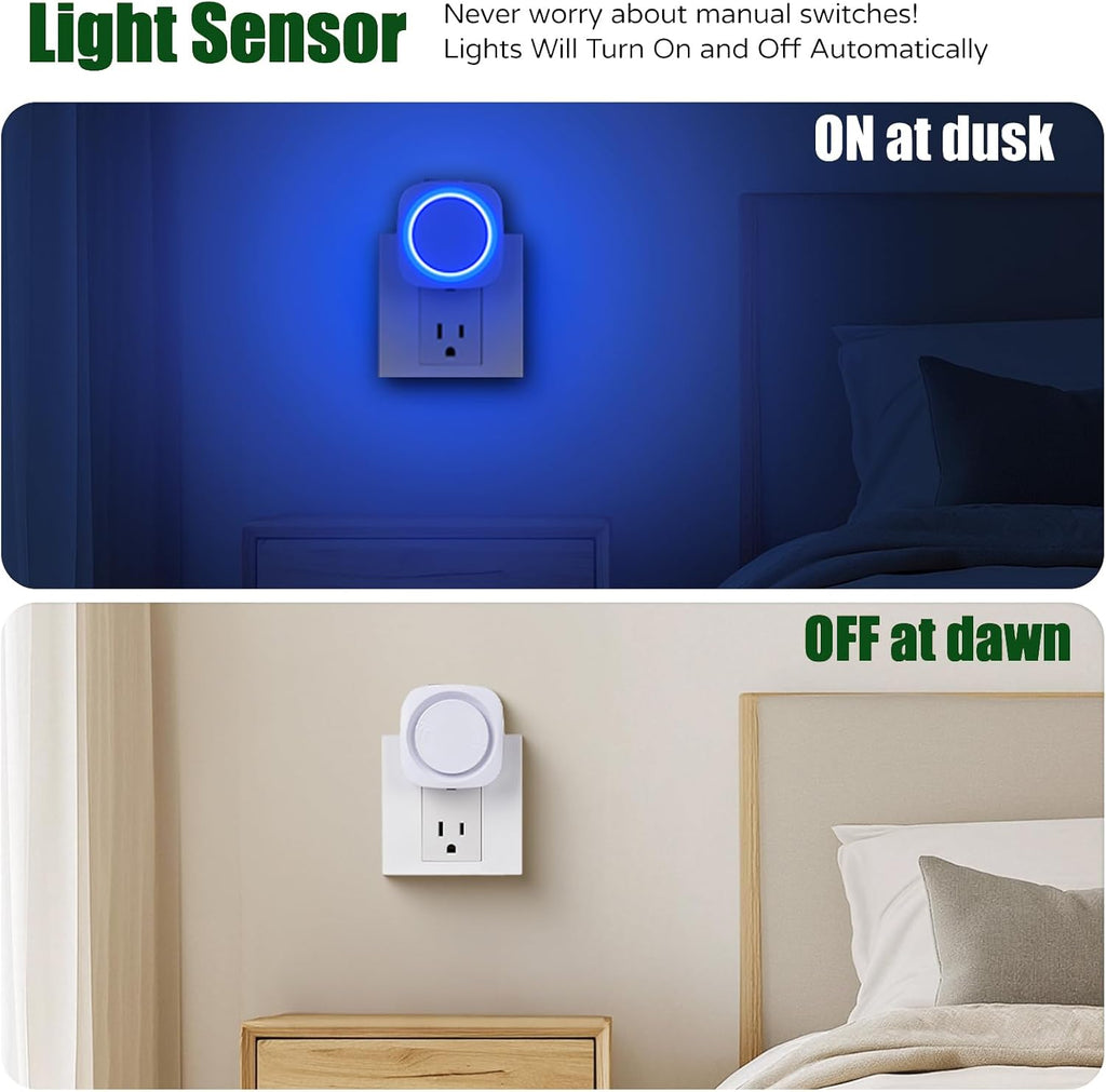 Blue Night Lights Plug in to Wall,4 Packs Dimmable Night Light with Auto Dusk to Dawn Sensor, Soft Glow Night Light for Bathroom…