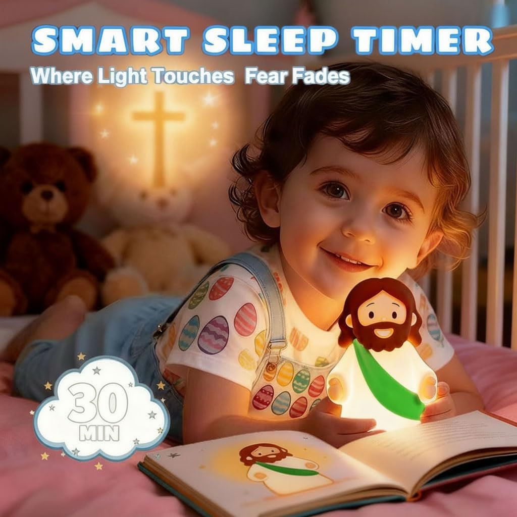 Jesus Night Light Rechargeable Bedside Night Light Dimmable Silicone LED Light Ideal for Religious Gatherings, Gifts for Sunday School…