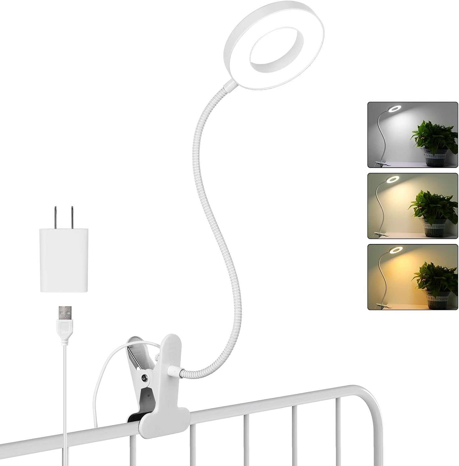 Woputne Desk Clip on Lamp for Reading Home Office, with 5V 2A Adapter, 10 Dimmable Brightness 3 Modes, Clamp Reading Light for Bed Headboar…