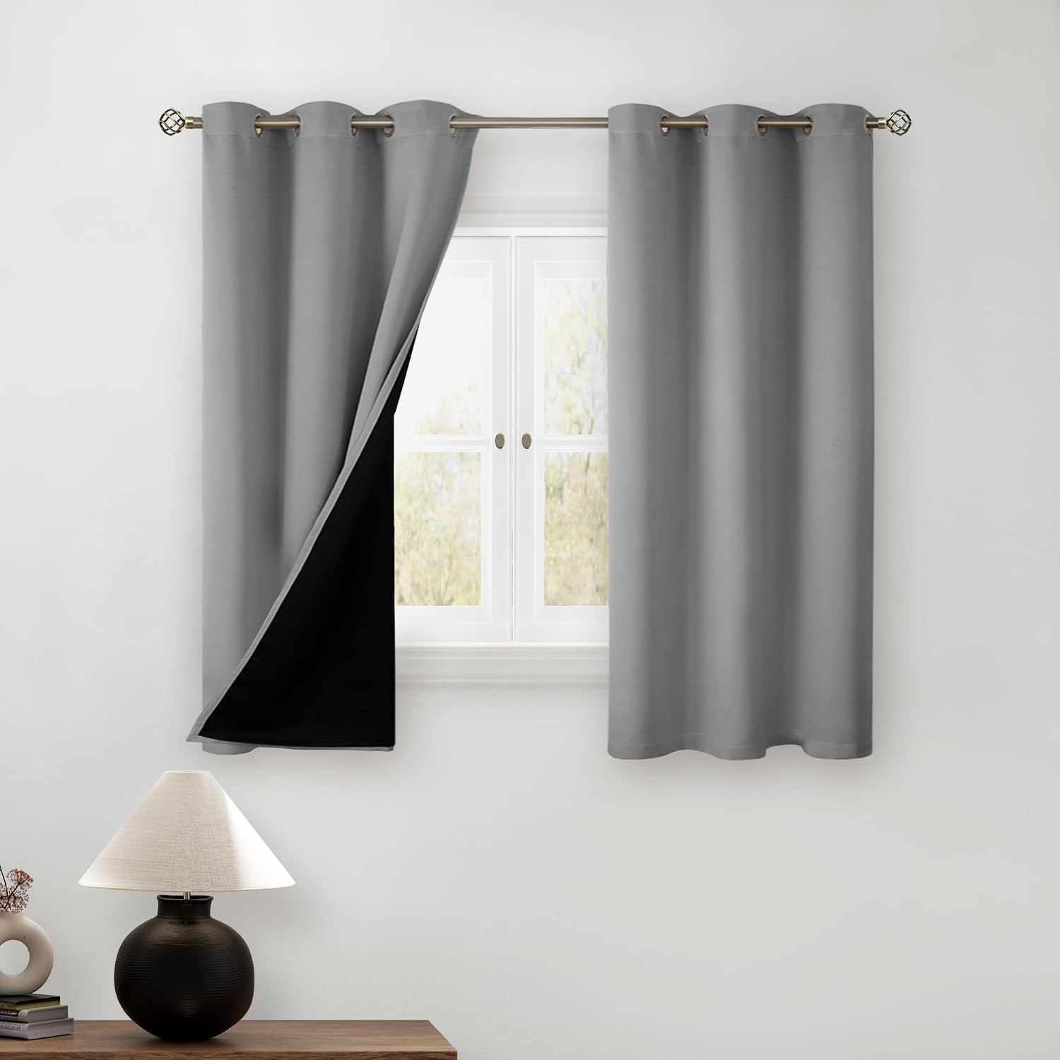 BGment Short 100% Blackout Curtains for Bedroom, Thermal Insulated Energy Efficiency Noise Reducing Grommet Curtains 45 Inch Length with Li…