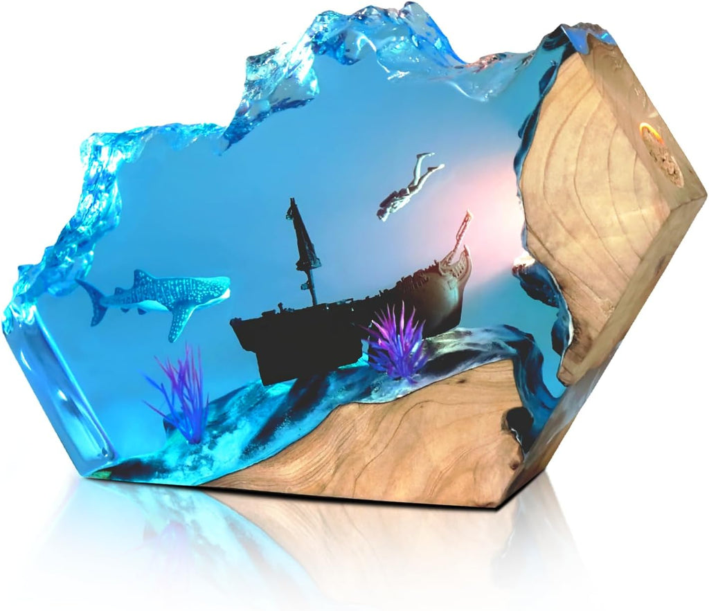 Epoxy Resin Lamp, Ocean Night Light, Artistry Home Decor Bedside Nightlight, Unique Resin Lighting, Nightstand Decorations for Bedroom…