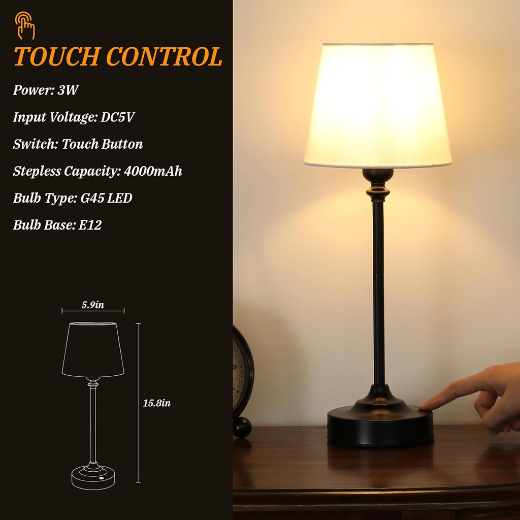 Kakanuo Cordless Table Lamp Rechargeable Black - 1 Pack 4000mAH Battery Operated Lamp for Decor, 3000K Stepless Dimming Touch Control…